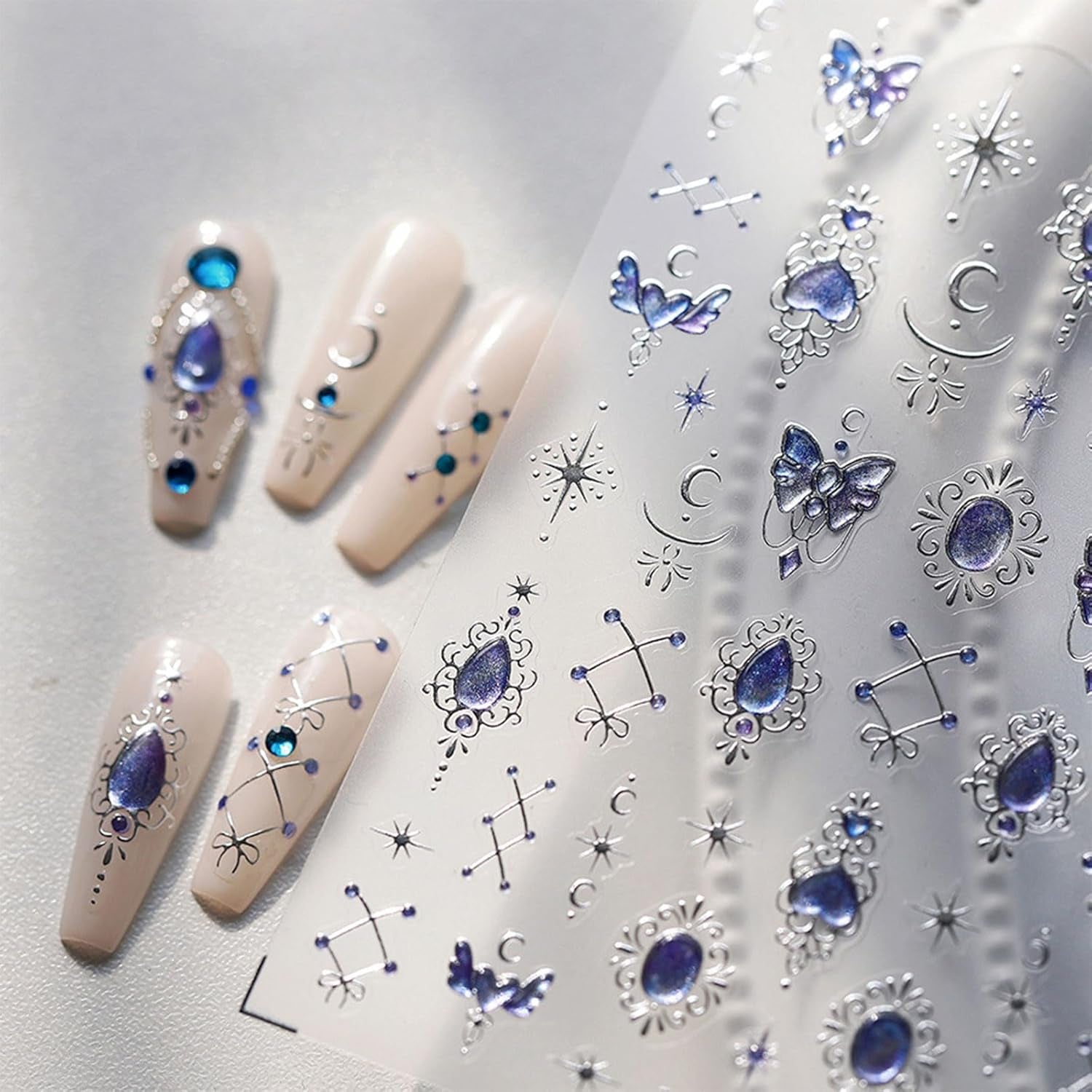 JMEOWIO 3D Nálepka na nehty Modrá Nálepka na nehty Selbstklebend Nagelaufkleber 5D Stereoskopický Mondstern Dekoration Nageldesign Zubehör 1 Blatt