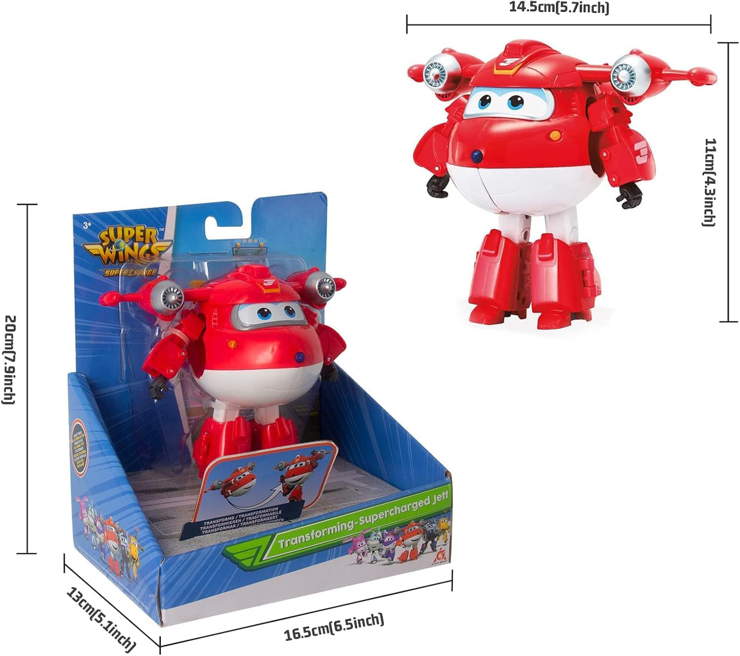 Super Wings 5" transformující postavy 2-balení Transformující přeplňovaný Jett + Tino Transformer Hračka pro chlapce a dívky Věk 3+ Červené akční figurky Naty Shop