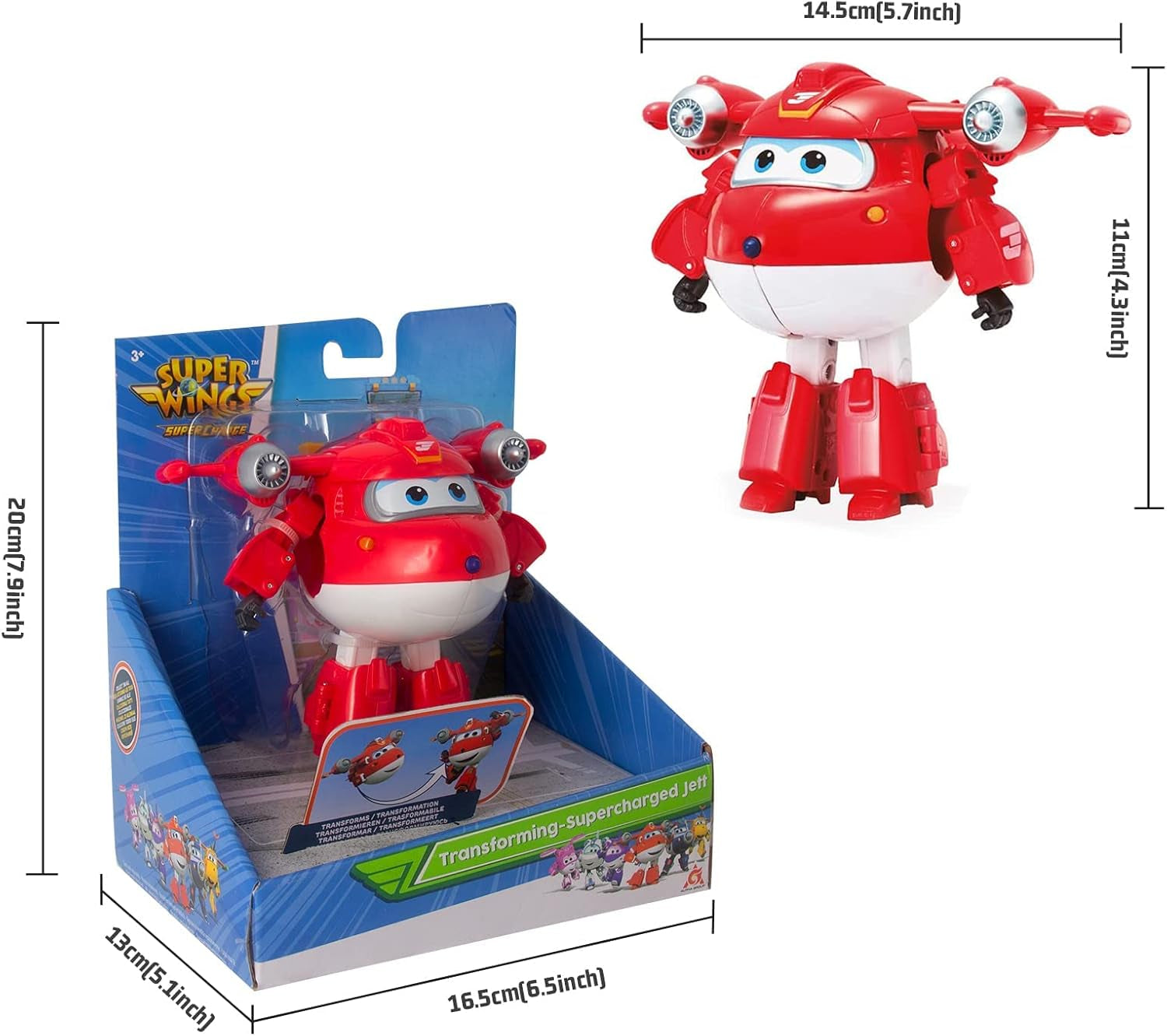 Super Wings 5" transformující postavy 2-balení Transformující přeplňovaný Jett + Tino Transformer Hračka pro chlapce a dívky Věk 3+ Červené akční figurky Naty Shop