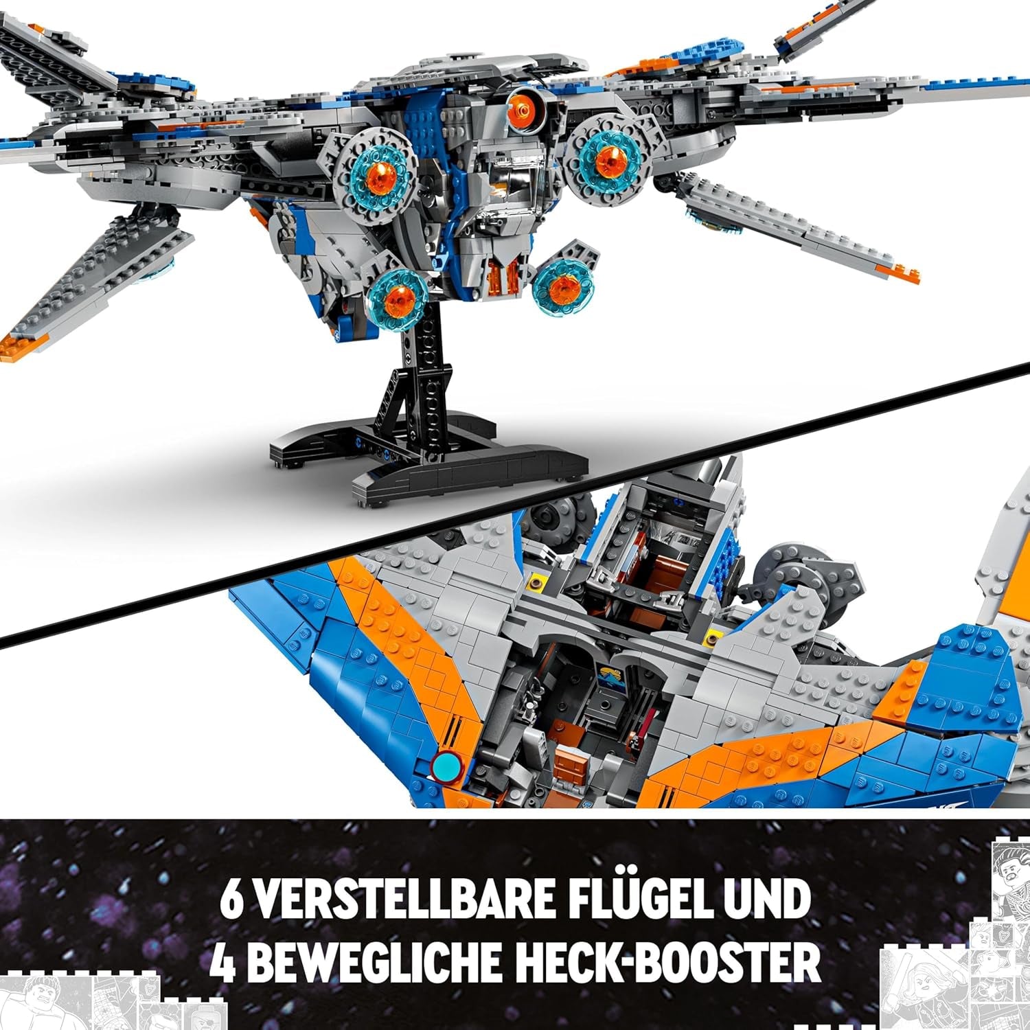 LEGO Marvel Guardians of the Galaxy: Model stavby vesmírné lodi Milano se 4 minifigurkami superhrdinů Avengers Leták pro vesmírná dobrodružství Dárek pro chlapce a dívky 76286 Stavebnice Beuche den LEGO-Store
