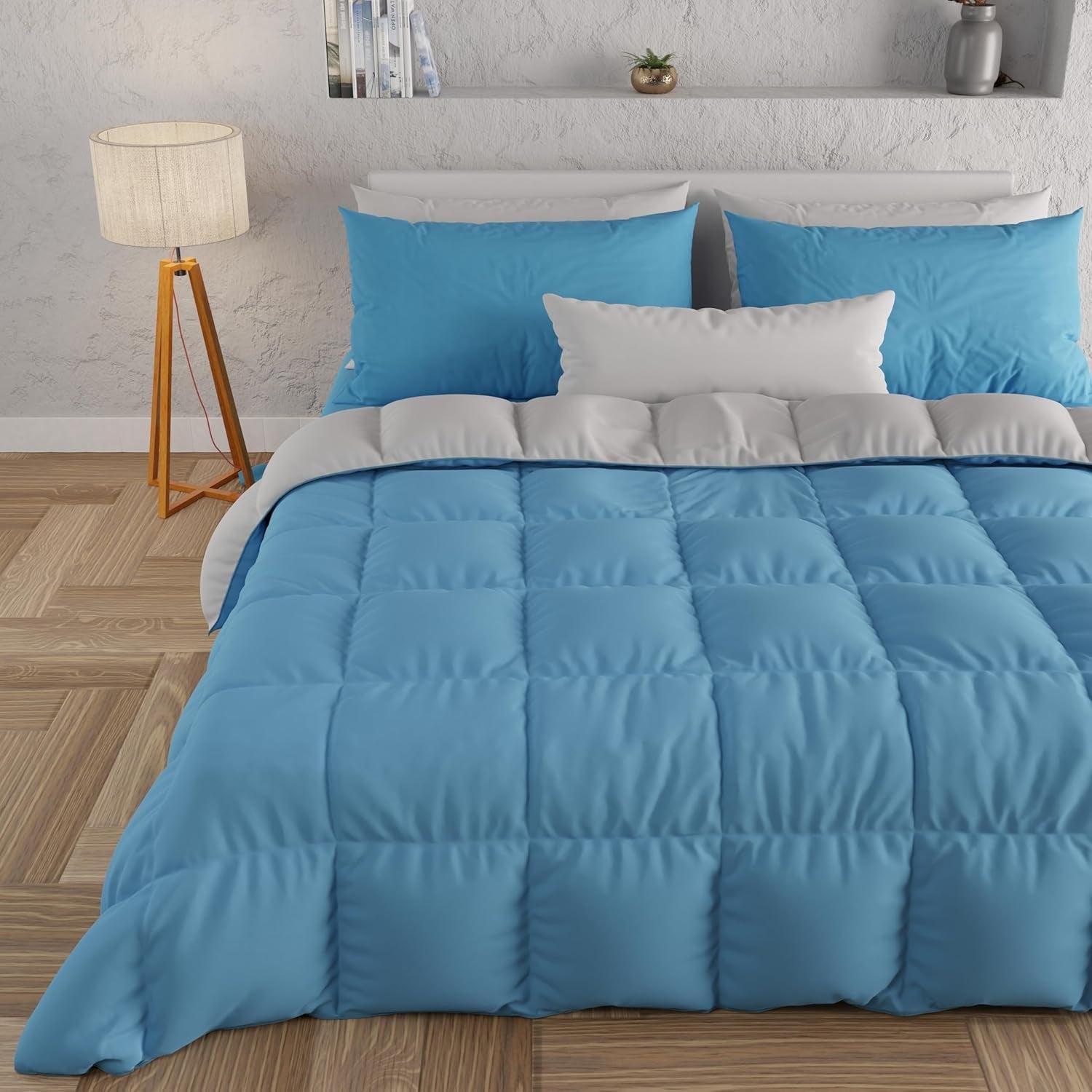 PETTI Artigiani Italiani - Dvoulůžková zimní přikrývka, maxi, jednobarevná, oboustranná, bílá, šedá, 100% Made in Italy Peřiny a přikrývky Naty Shop Světle modrá Šedá Una Piazza E Mezza