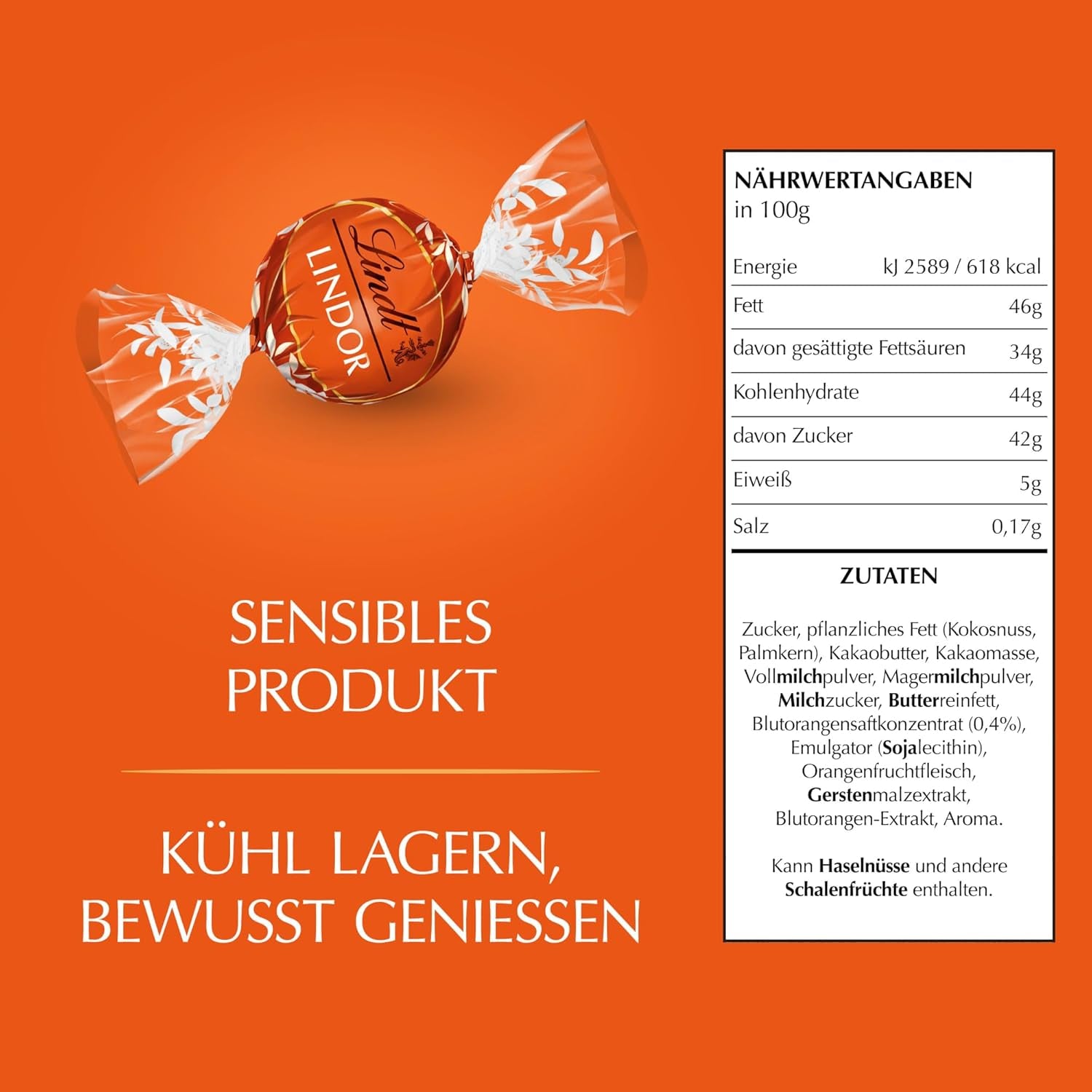 Lindt LINDOR Čokoládové kuličky červené oranžové | 1 kg uzavíratelný sáček | cca. 80 čokoládových bonbonů s náplní rozplývající se v ústech | Hromadné balení, čokoládový dárek