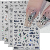4 Blätter Holographisch Laser Weiß Schmetterling Nálepka na nehty,Y2K Aurora Schmetterlinge Stern Nálepka na nehty 3D Flamme Herz Nageldesign Nálepka na nehty Selbstklebend Nagel Nálepka Nagel Zubehör Nail Art