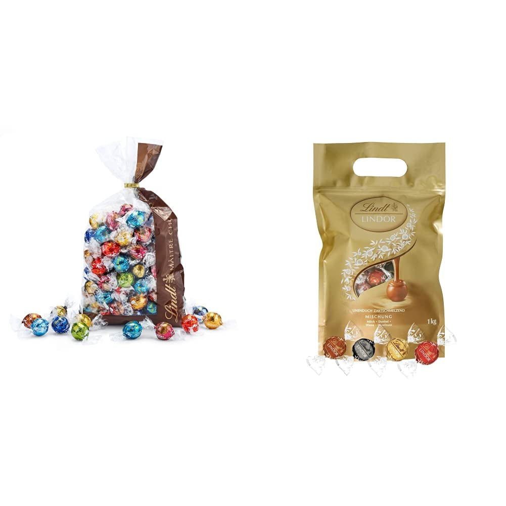 Čokoládová směs LINDOR | 1371 g | Přibl. 109 kuliček: Klasická směs na kuličky z mléčné čokolády a LINDOR | Přibl. 80 čokoládových kuliček (mléčná, bílá, tmavá 60%, oříšková) | Velké balení, 1 kg