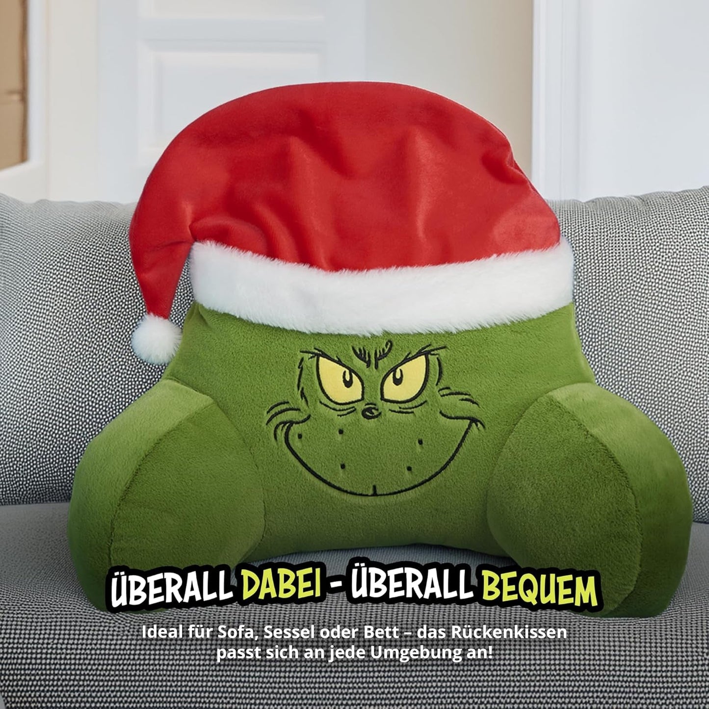 Grinch Polštář – Polštář na záda na postel a pohovku, Opěrka zad s područkami, Polštář na čtení na záda, krk a hlavu, Zelený, 40 x 38 cm