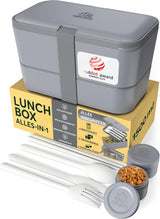 Box na oběd Umami pro dospělé, 4 uzavíratelné příbory a přihrádky Bento Box, Box na oběd pro dospělé, Zásobník na salát, Piknikový / Kancelářský box na oběd, Šedá uhlí, 1500 ml Naty Shop Krabice na potraviny Uhlově šedá L - 1500 ml Stohovatelné Uvnitř každé další