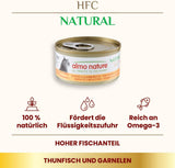 Almo Nature HFC Natural mokré krmivo pro kočky - tuňák a krevety, balení 24 ks (24 x 70 g)