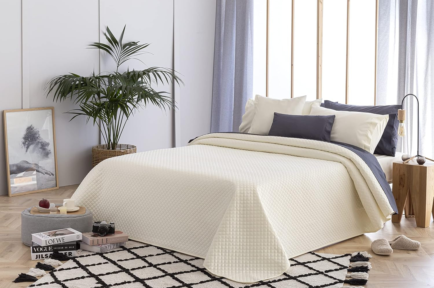 Todocama Fine Boutique přehoz s diamantovým vzorem Jaro Léto Podzim Zima 100% Extra měkký Multifunkční přehoz z mikrovlákna 105-200 X 260 cm Béžové postele a přikrývky Besuche den Todocama-Store Béžová Cama 105 - 200X260 cm