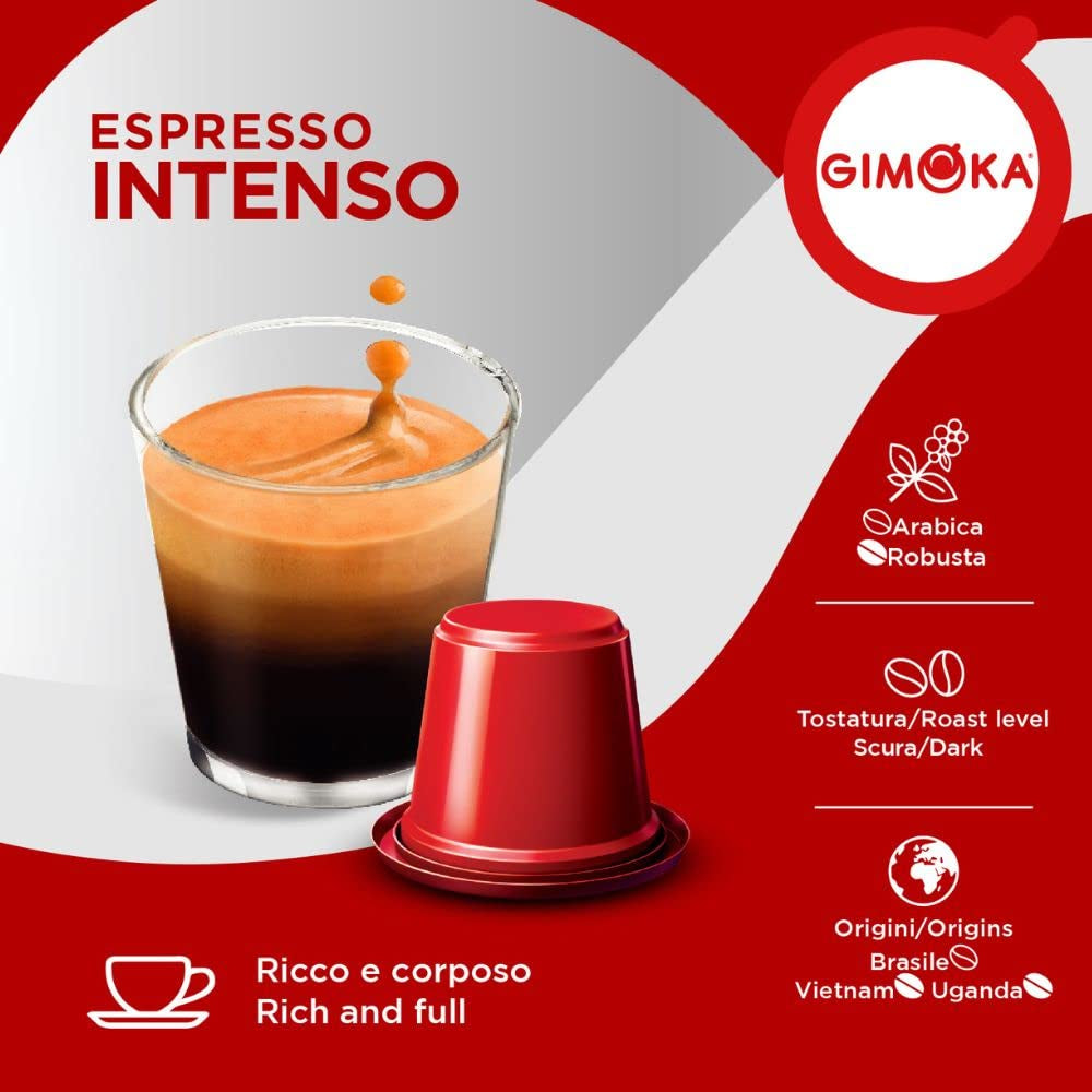 Gimoka Kaffeekapseln Espresso Intenso, Intensität 12/13-100 Kapsel - Kompatibilní s Nespresso* Haushalts-Espressomaschinen - 100 Stück (10 x 10 Getränke) - Hergestellt v Itálii