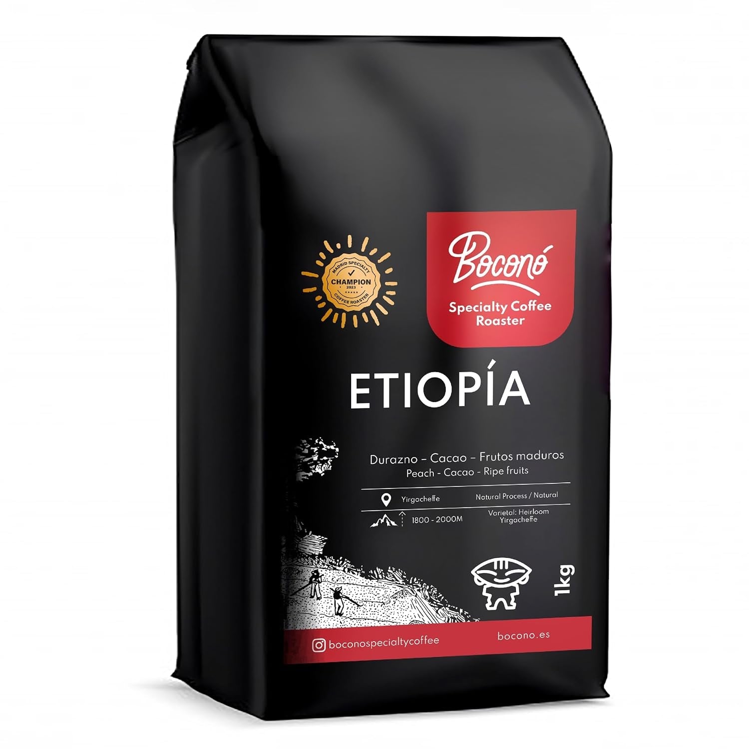 Speciální káva Boconó Ethiopia 100% Arabica, středně pražená, 1 kg - Ideální pro kávu V60, Chemex, Kalita atd.