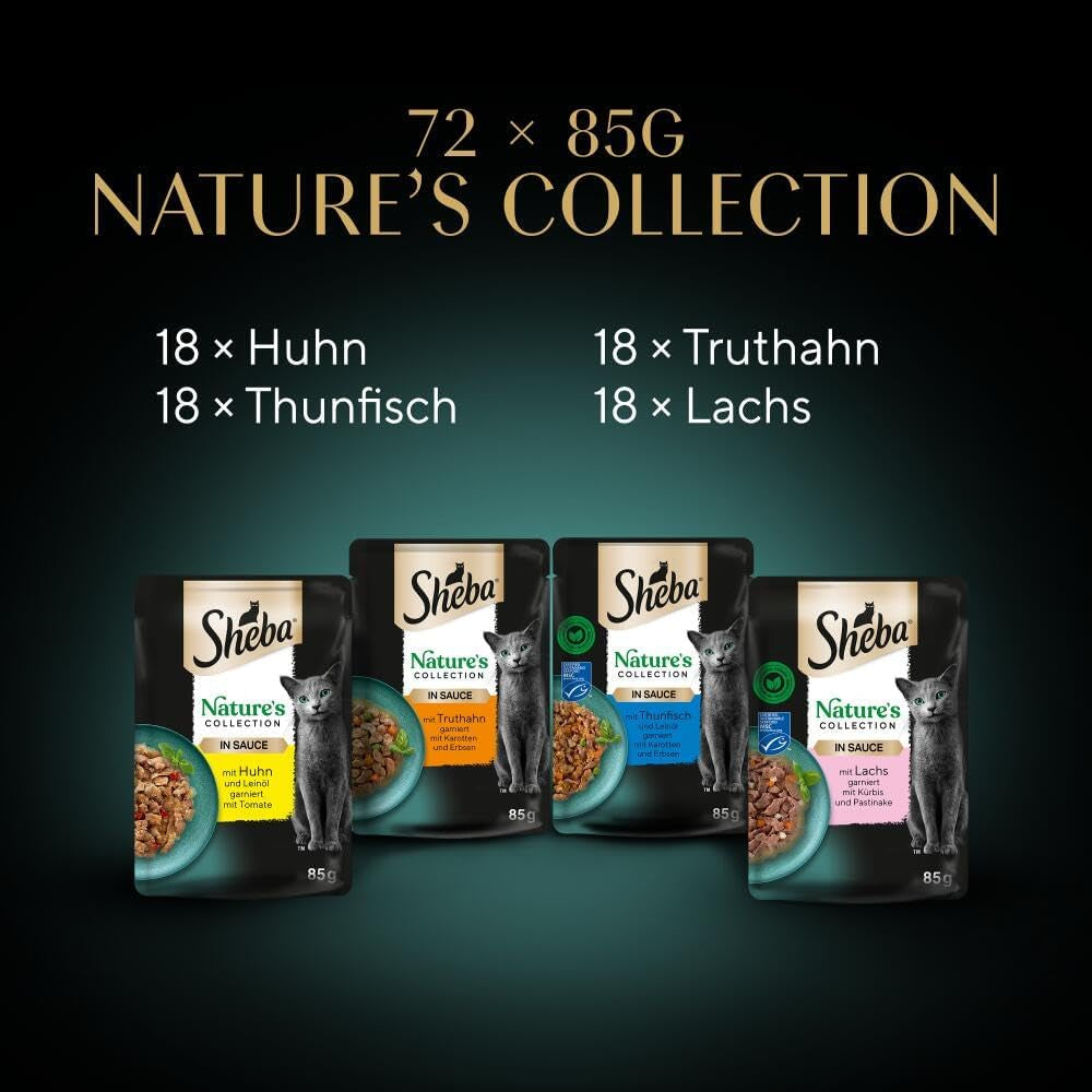 SHEBA Nature's Collection v omáčce – vysoce kvalitní mokré krmivo pro kočky, jemné odrůdy (MSC) v porcovaných sáčcích – 72 x 85 g