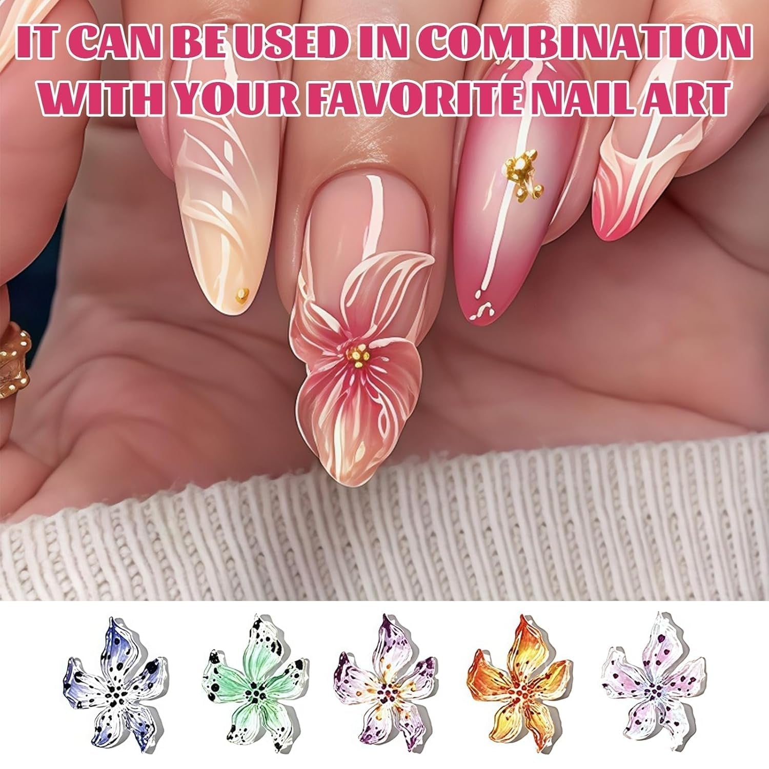 50 Stück 3D Blume Sada kousků na nehty, Bunte Nageldesign Zubehör, Nägel Charms Und Nagel Art Charms, Perfekt Für Nailart, Maniküre Dekoration Und DIY Nageldesign