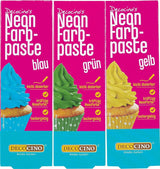 Sada potravinářských barviv Decocino Neon – 3 kusy – červená, růžová, fialová – potravinářské barvivo s vysokou dávkou – na barvení dortů, muffinů, cupcaků – bez chuti