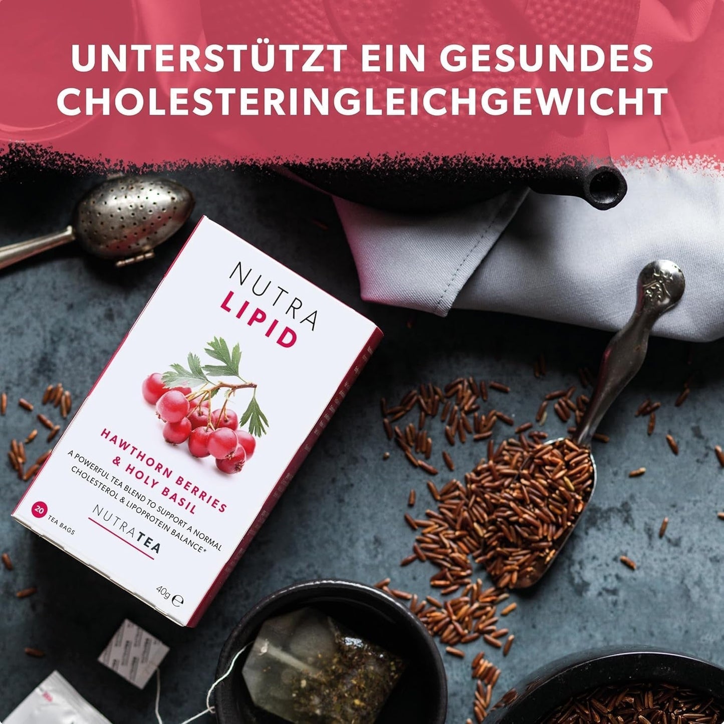 Nutra Tea NUTRALIPID, Blood Sugar Balancing Tea Pomáhá udržovat hladinu cukru v krvi, Čaj na hubnutí Zlepšuje metabolismus a dokáže potlačit chuť k jídlu, 20 opakovaně použitelných čajových sáčků