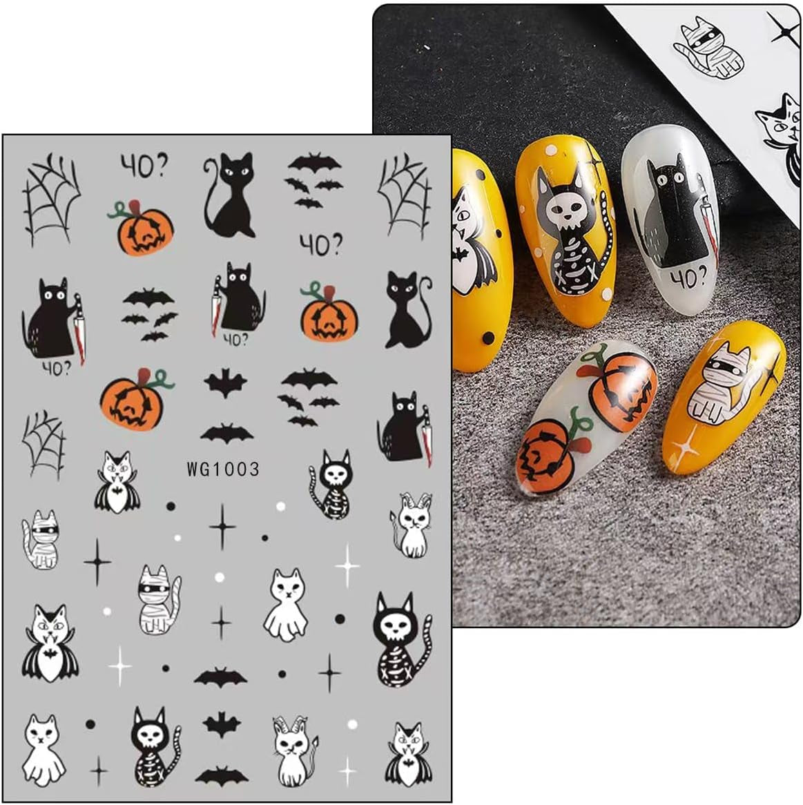 JMEOWIO Nálepka na nehty Halloween 8 Blatt Nálepka na nehty Selbstklebend Nagelaufkleber Totenkopf Horror Geist Hexe Spinnennetz Fledermaus Kürbis Spukdekoration Nageldesign Zubehör