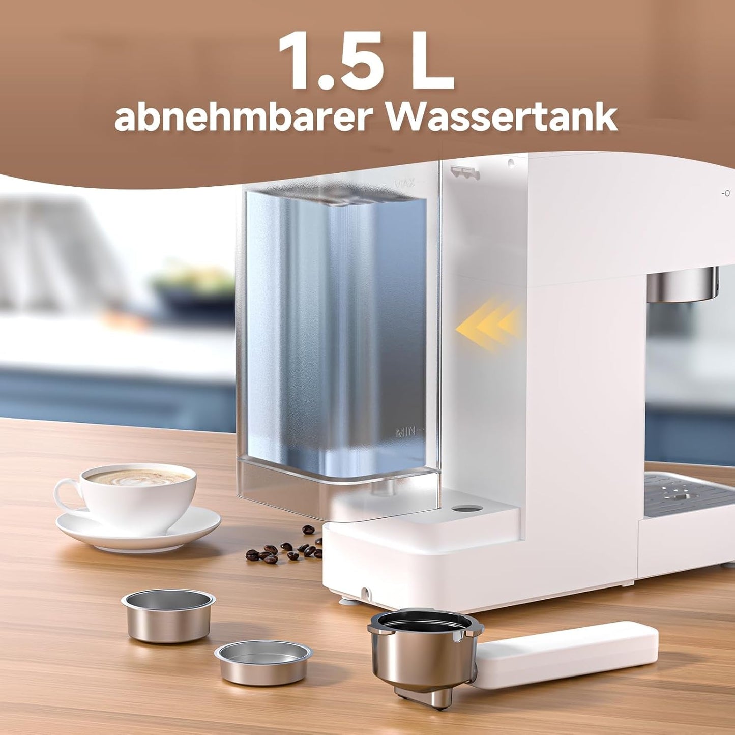 Espresso kávovar AMZCHEF 20 bar, LED displej, profesionální napěňovač mléka a parní tryska z nerezové oceli, 1,5 l vyjímatelná nádrž, 1350 W rychlý ohřev, bílá