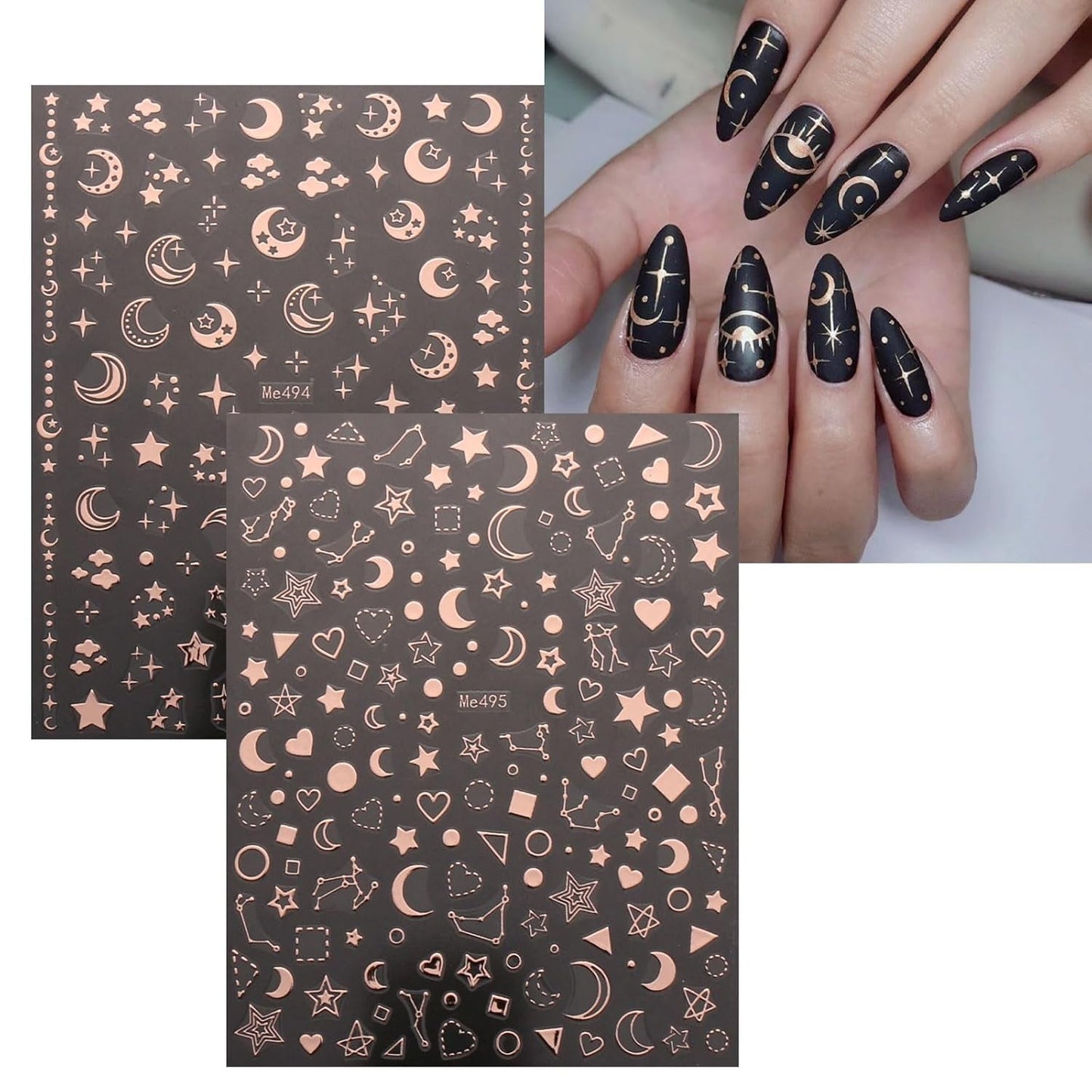 JMEOWIO Nálepka na nehty Mond Stern 10 Blatt Nálepka na nehty Selbstklebend Nagelaufkleber Růžové zlato Dekoration Nageldesign Zubehör