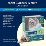Mokré krmivo Bozita Tetra s treskou v želé - 6 x 370 g bez obilovin, bez přidaného cukru a bez GMO krmiva pro kočky - vyvážené, lahodné, se 7,5 % bílkovin a 5 % tuku
