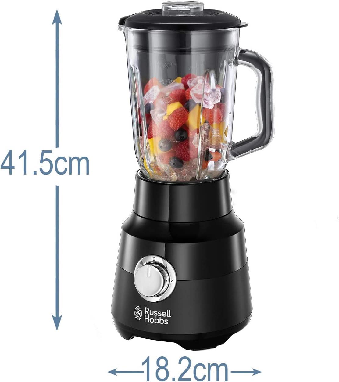 Russell Hobbs Standmixer [1,5L Glasbehälter] Matt Schwarz (Starker 0,9PS Motor, Impuls-/Ice-Crush-Funktion, Edelstahlmesser, Bpa-Frei Mixer, Elektrischer Zerkleinerer, Smoothie-Maker) 24722-56 Kitchen Naty Shop