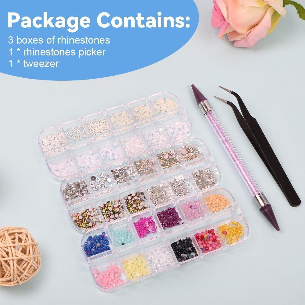 Harz Strasssteine ​​​​4200ks Strass Kristalle 1Mm-5Mm Gemischte Kinder Bastelsachen Kit Mit Strass Mit Picking Pinzette Und Stift Für DIY Nägel Kleidung Kunsthandwerk Gemischt Becher Party (A)