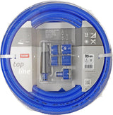 Sada zahradní hadice TATAY Blue Line 25 metrů Ø3/4" 19mm, 3 vrstvy, made in Spain, odolnost 20 bar a +60°/-20°, opletená, bez kadmia a olova, bez BPA, anti-UV. Modrá barva.