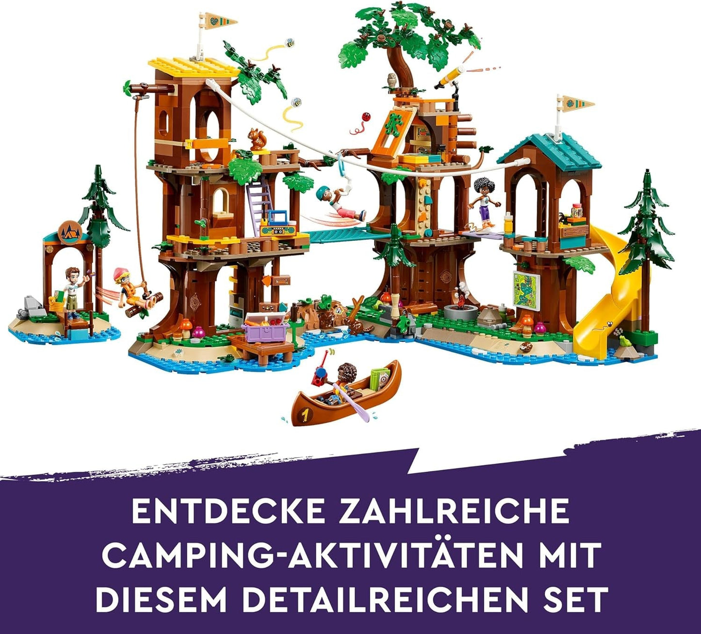 LEGO Friends Dům na stromě v dobrodružném táboře, Hrací sada pro dívky a chlapce od 8 let s 5 figurkami a 5 zvířátky, Nápad na dárek pro kreativní hry, Sportovní hračky, Dům pro panenky 42631 Stavebnice Besuche den LEGO-Store