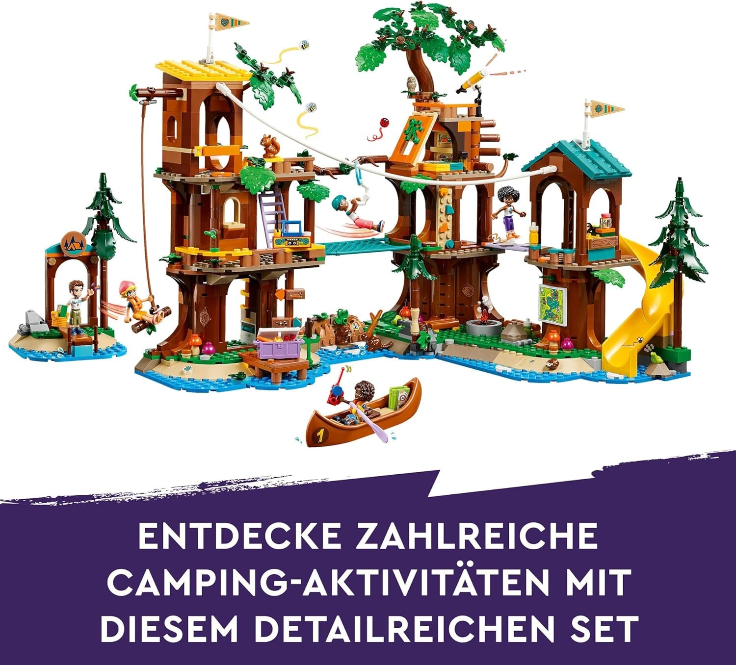 LEGO Friends Dům na stromě v dobrodružném táboře, Hrací sada pro dívky a chlapce od 8 let s 5 figurkami a 5 zvířátky, Nápad na dárek pro kreativní hry, Sportovní hračky, Dům pro panenky 42631 Stavebnice Besuche den LEGO-Store
