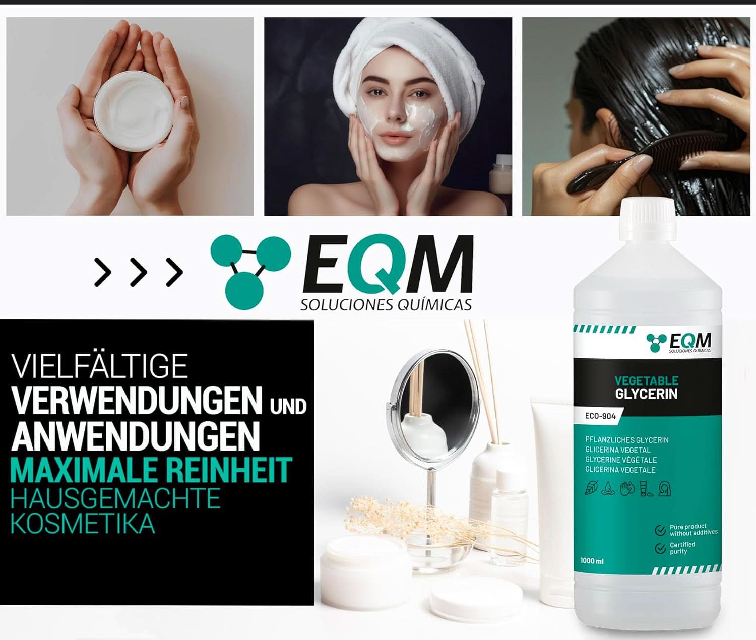 Rostlinný glycerin, 100% přírodní, přírodní zvlhčovač pro vlasy a pokožku, ideální pro mýdla, šampony, krémy, 1 litr Sprcha a vana Naty Shop