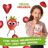 FRECHE FREUNDE Bio jahodové chipsy, mrazem sušené ovocné chipsy, přírodní sušené ovoce nakrájené bez přidaného cukru, veganské, bez laktózy, bez lepku, balení 12 ks (12 x 12 g)