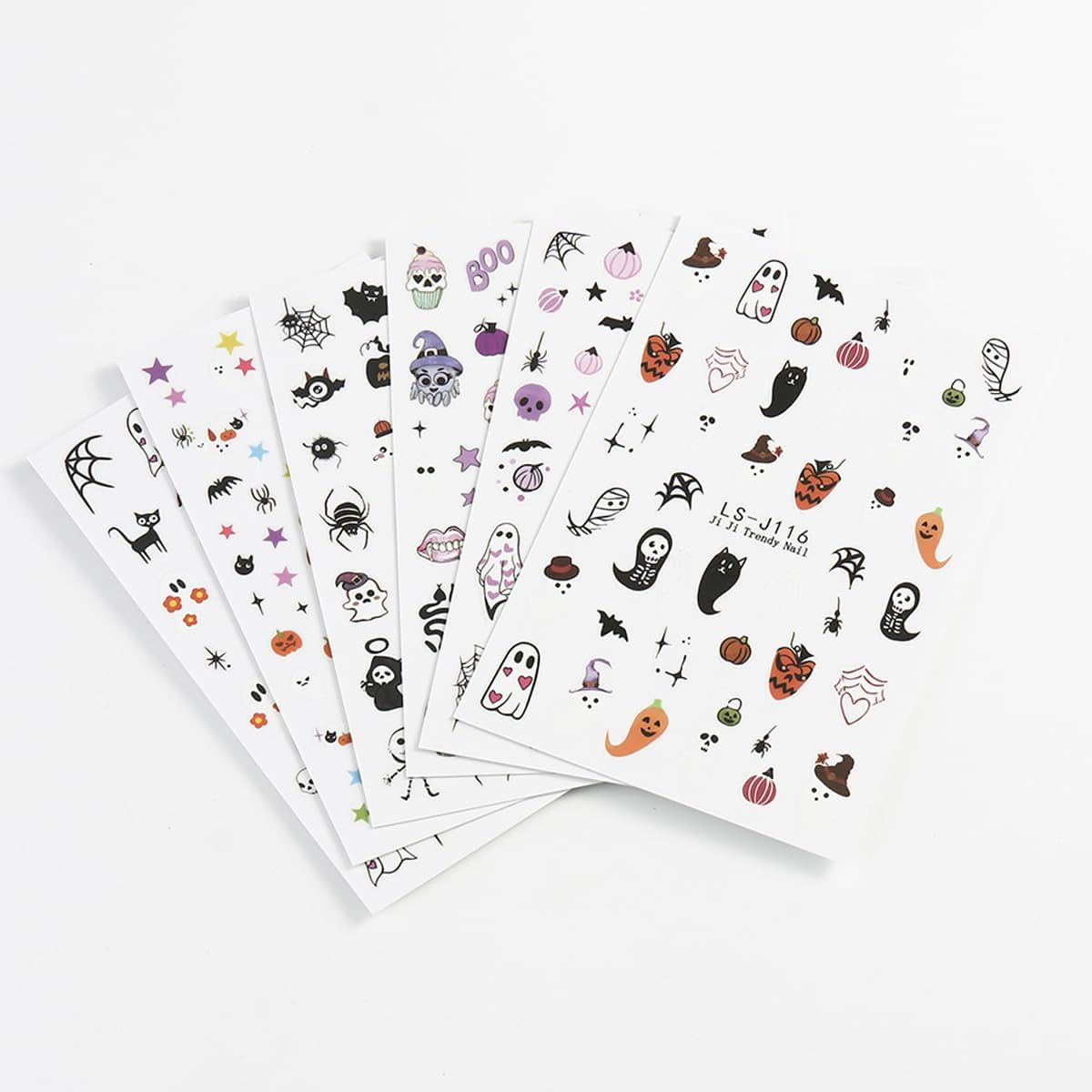 JMEOWIO Nálepka na nehty Halloween Süßer Geisterkürbis 9 Blatt Nálepka na nehty Selbtklebend Nagelaufkleber Dekoration Nageldesign Zubehör