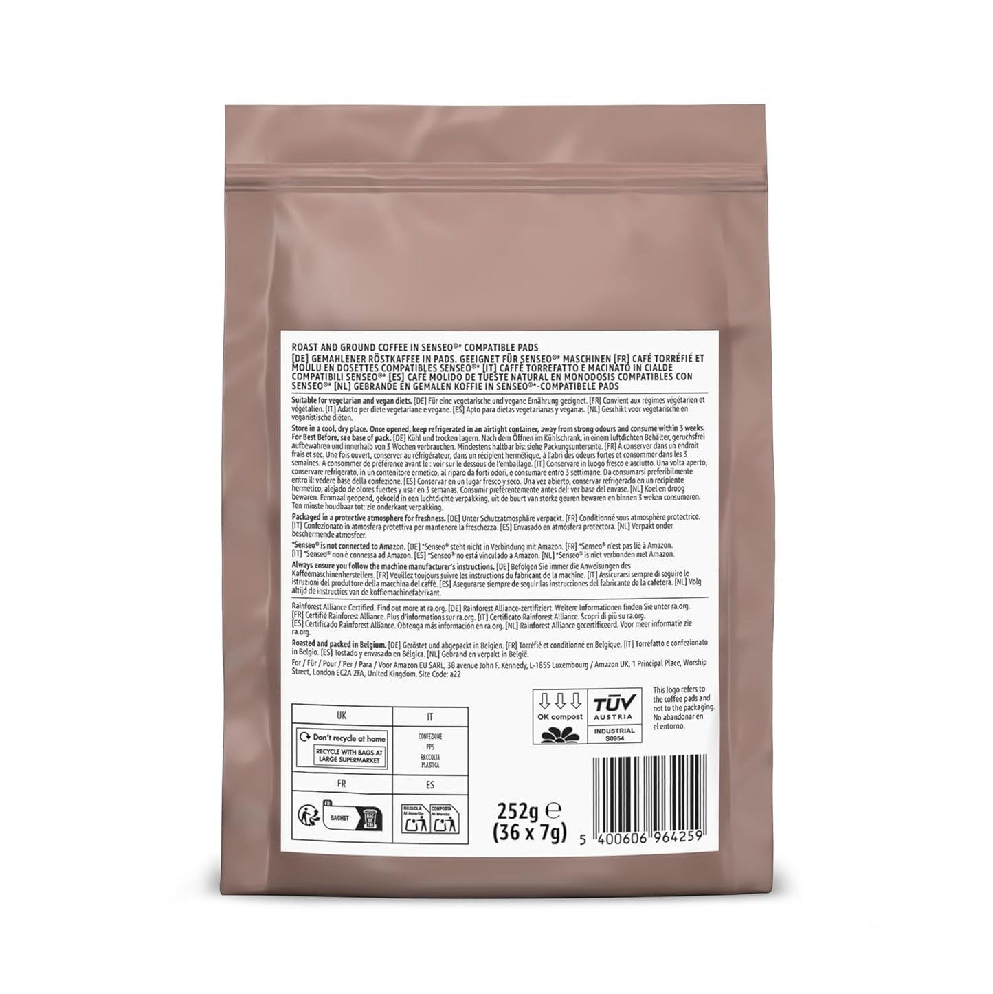 od Amazon Starke Pads, geeignet für Senseo-Maschinen, 36 Stück (1 Packung mit 36 ​​​​Stück) – Rainforest Alliance-zertifiziert
