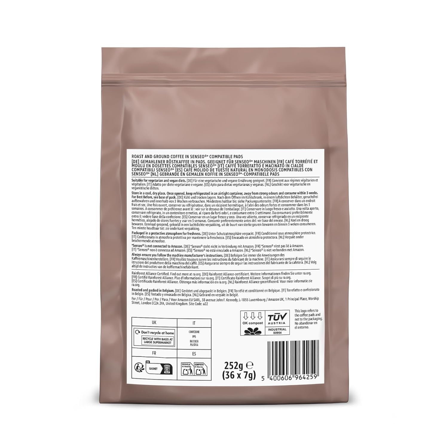 od Amazon Starke Pads, geeignet für Senseo-Maschinen, 36 Stück (1 Packung mit 36 ​​​​Stück) – Rainforest Alliance-zertifiziert