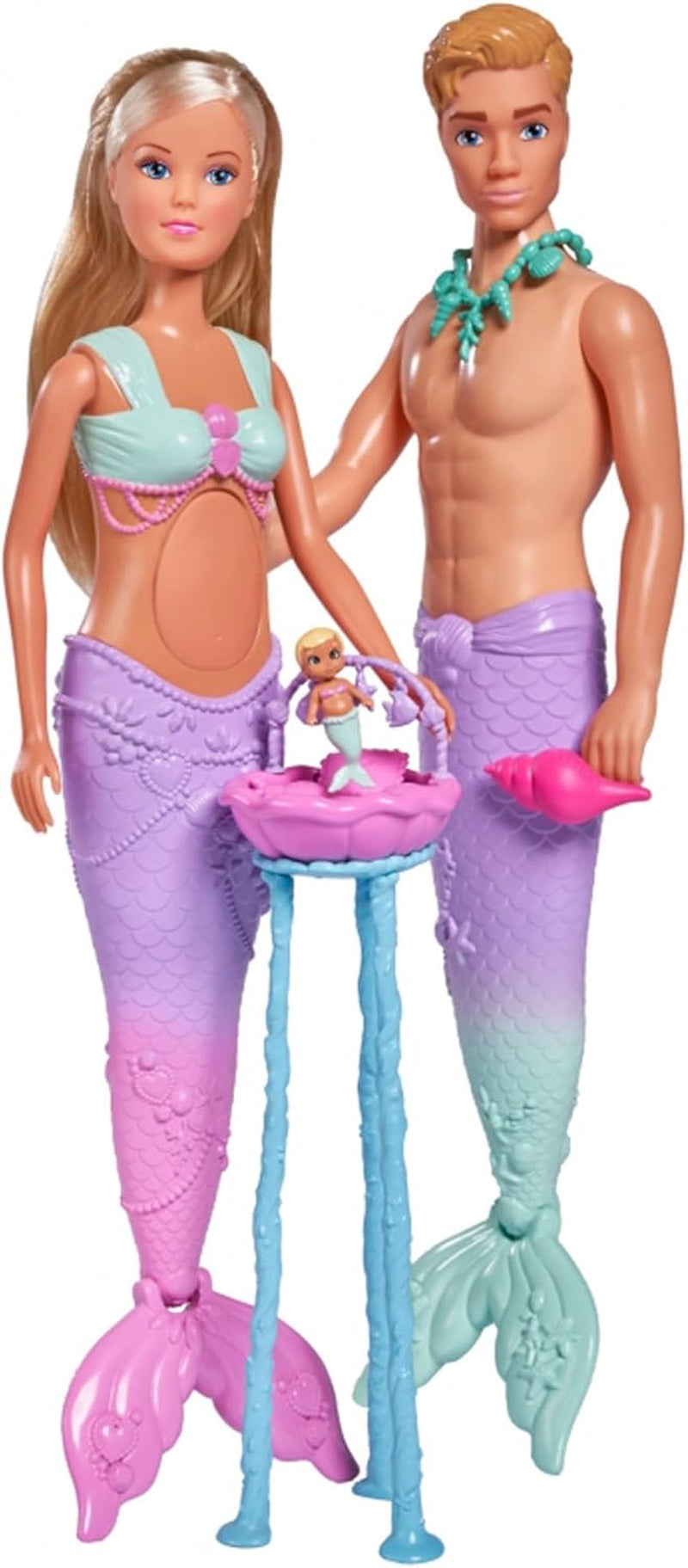 Simba 105733524 - Steffi Love Mermaid Family, těhotná panenka mořské panny s Kevinem jako mořskou pannou, s dětskou postýlkou, 29 cm převlékací panenky, hrací panenky, pro panenky starší 3 let Naty Shop