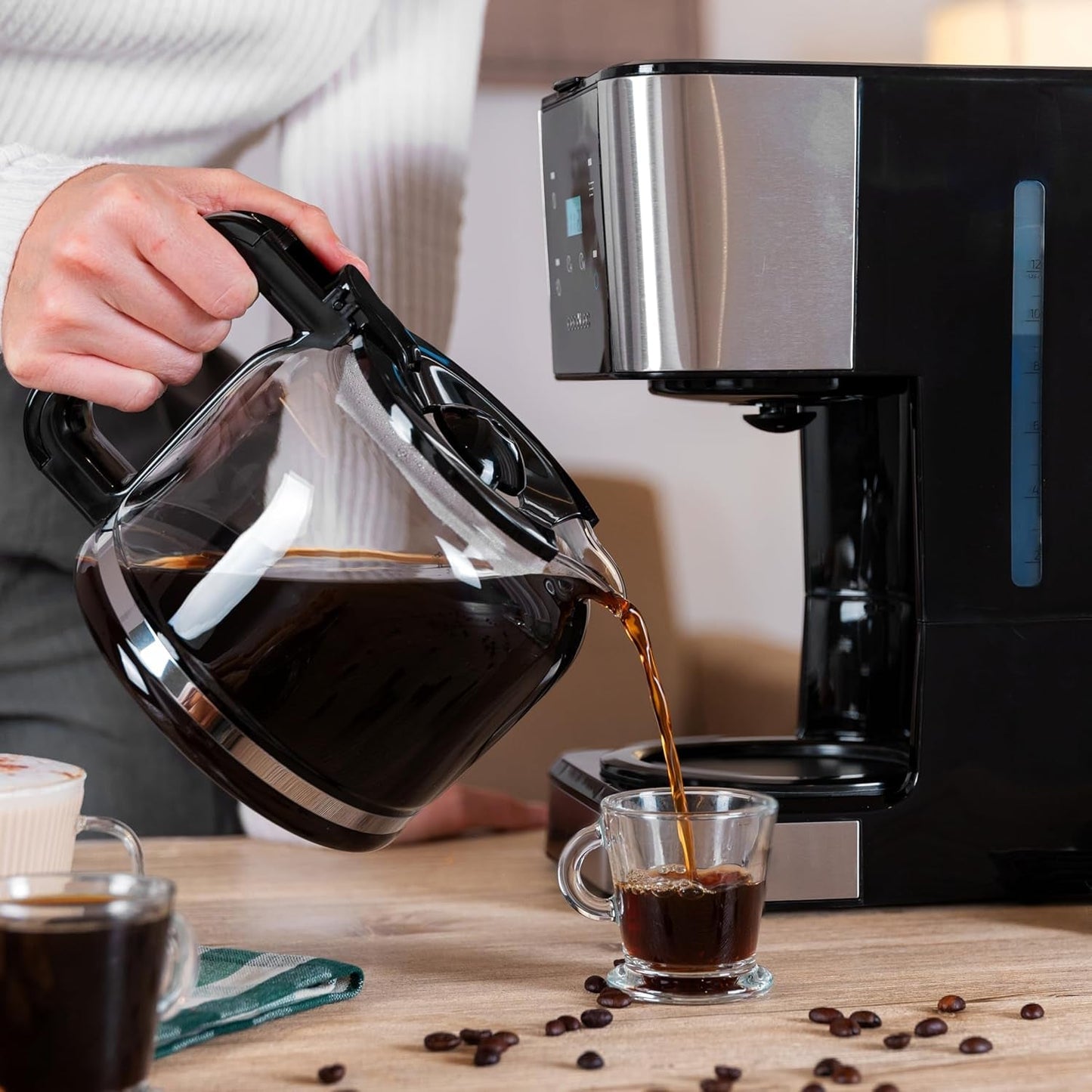 Espresso s filtrem Cecotec Coffee 66 Drop and Touch, výkon 950 W, 1,5 l, 12 šálků, dotykový displej, skleněná karafa, 24hodinový časovač, 6 spínačů, opakovaně použitelný síťový filtr