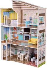 Olivia's Little World Současný středomořský styl 3patrový interaktivní dřevěný domeček pro panenky pro děti se 17 doplňky k nábytku pro panenky Vícebarevná TD-13551B