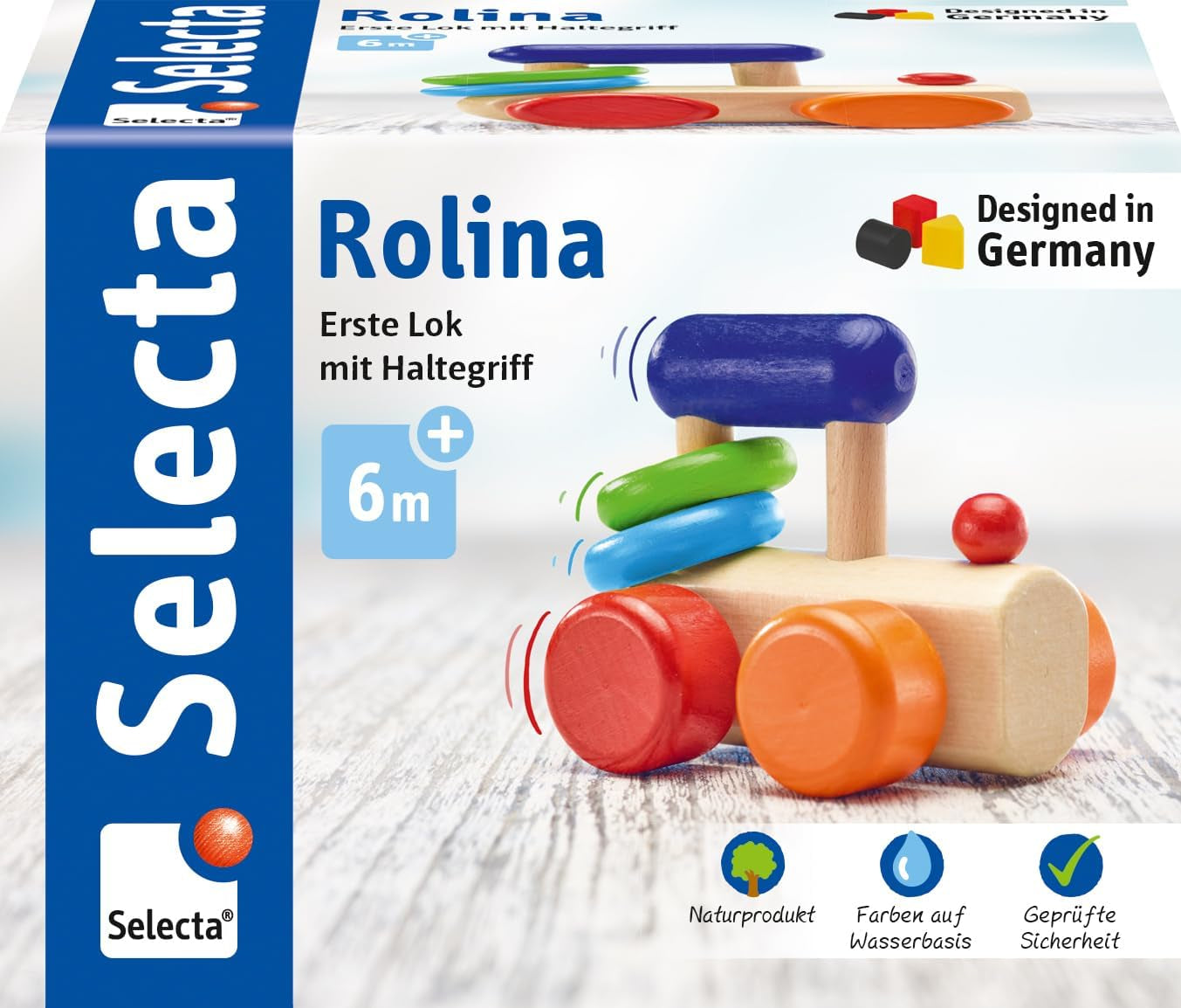 Selecta Lokomotiva Catch Toy, 8,5 cm, Dřevo, 6 měsíců - 3 roky, Lokomotiva s chrastícími kroužky Hračky pro miminka Naty Shop Výchozí název