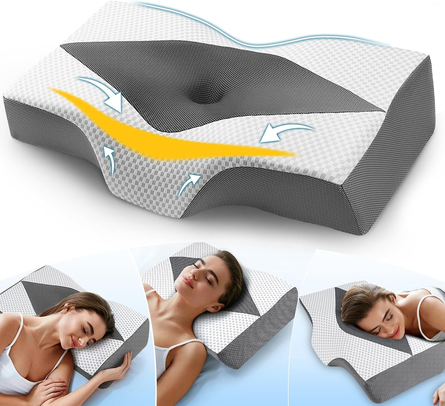 Polštář na krk z paměťové pěny Ergonomický ortopedický polštář na bolesti krku a ramen - Chladivý polštář na spaní pro postranní, záda a žaludek s podporou krku Krční ortopedické polštáře Naty Shop 03-Grey (63,5Cm*40,6Cm*10,7/13,2-Wheat) (63,5 cm * 40,6 cm * 10,7/13,2 cm)
