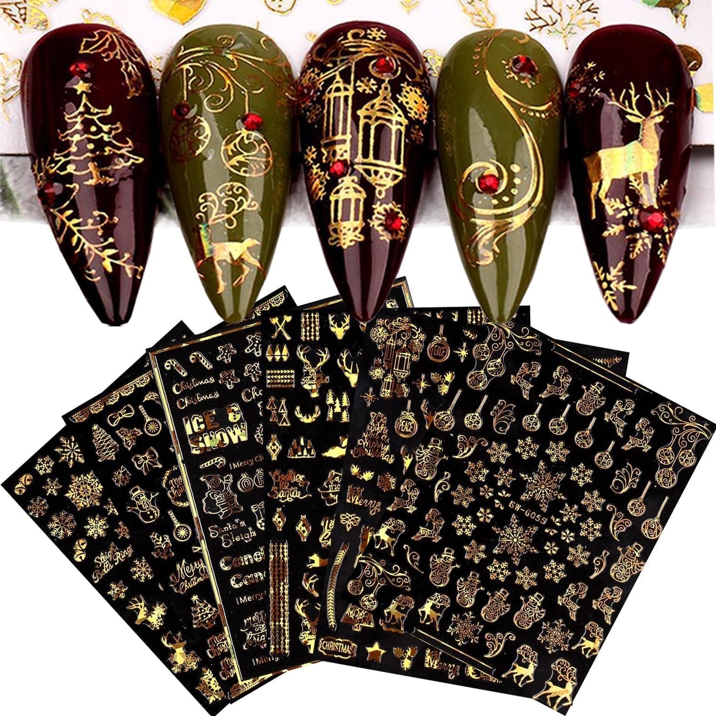 9 Blatt Nagelsticker Weihnachten Nagelaufkleber Selbtklebend Weiß Rentier Schneemann Samolepka na nehty Dekoration Nageldesign Zubehör
