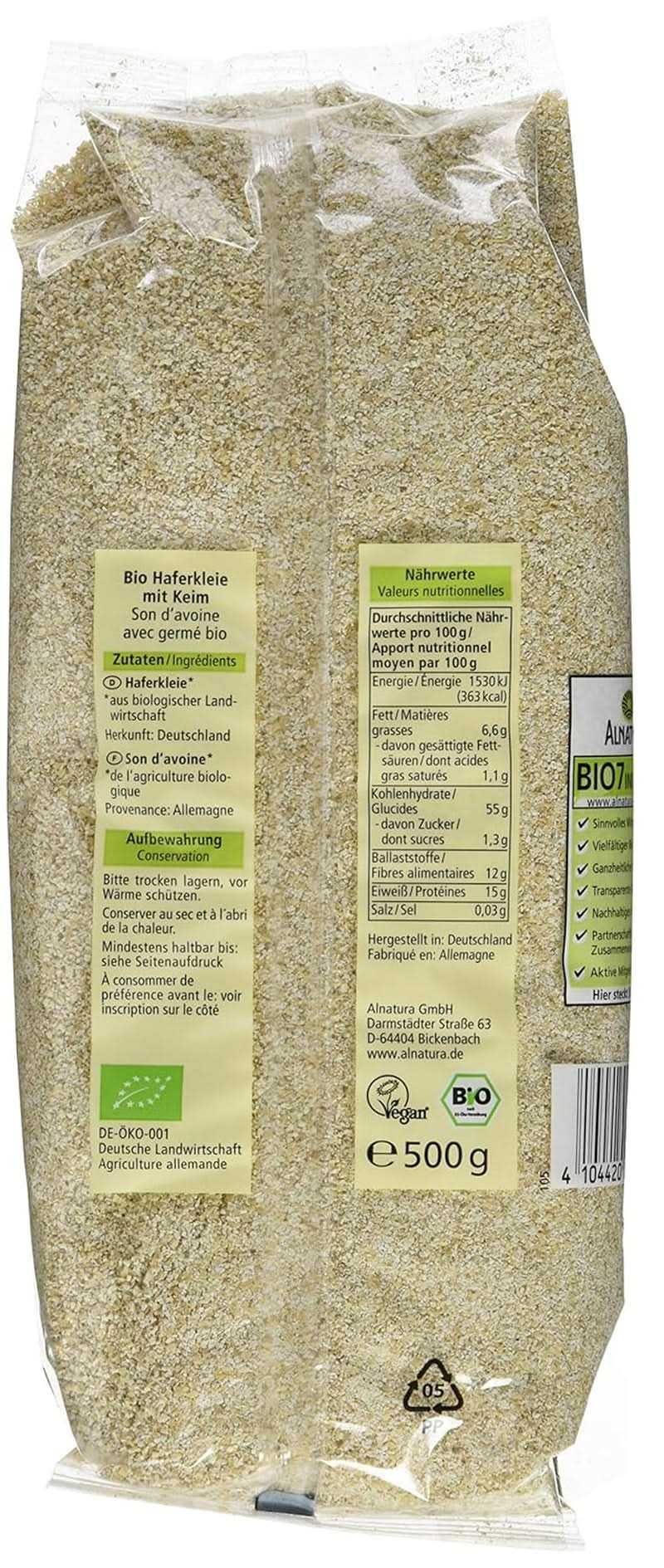 Bio ovesné otruby s klíčky, 500 gramů Cereale Naty Shop