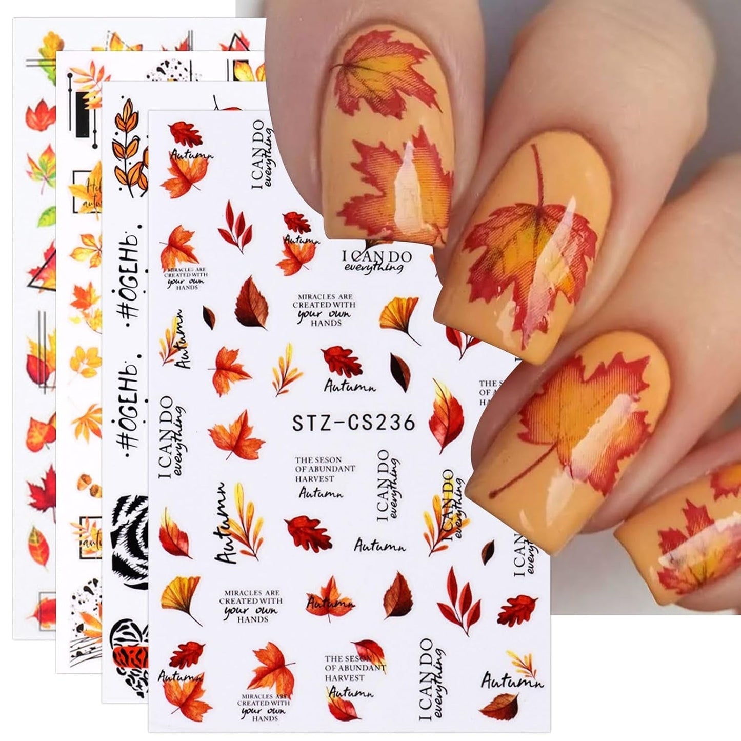 JMEOWIO Nálepka na nehty Herbst 9 Blatt Nálepka na nehty Selbstklebend Nagelaufkleber Kürbis Ahornblatt Erntedankfest Dekoration Nageldesign Zubehör