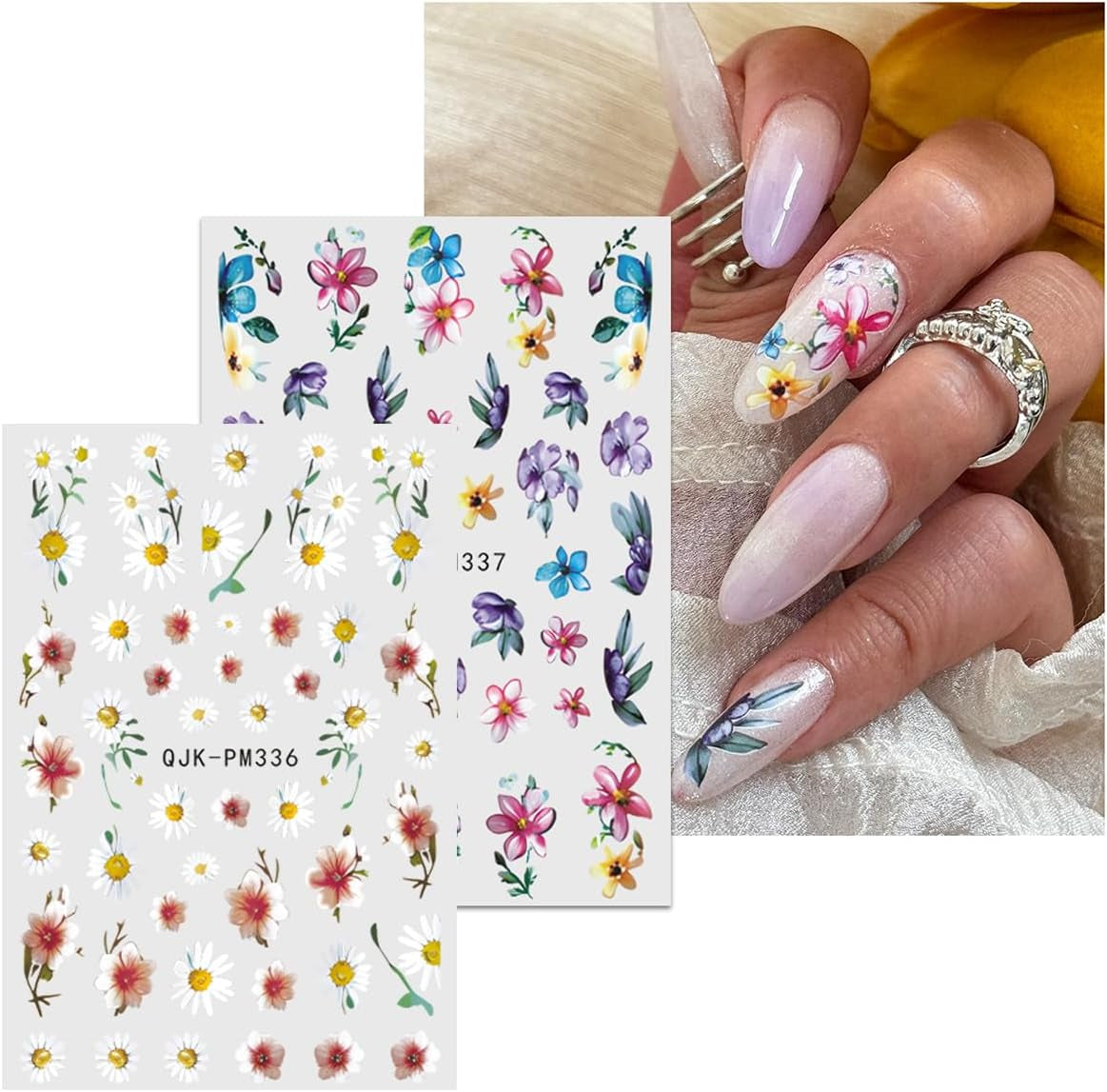 JMEOWIO Nálepka na nehty Blume 10 Blatt Nálepka na nehty Selbtklebend Nagelaufkleber Frühling Letní květinová dekorace Nageldesign Zubehör