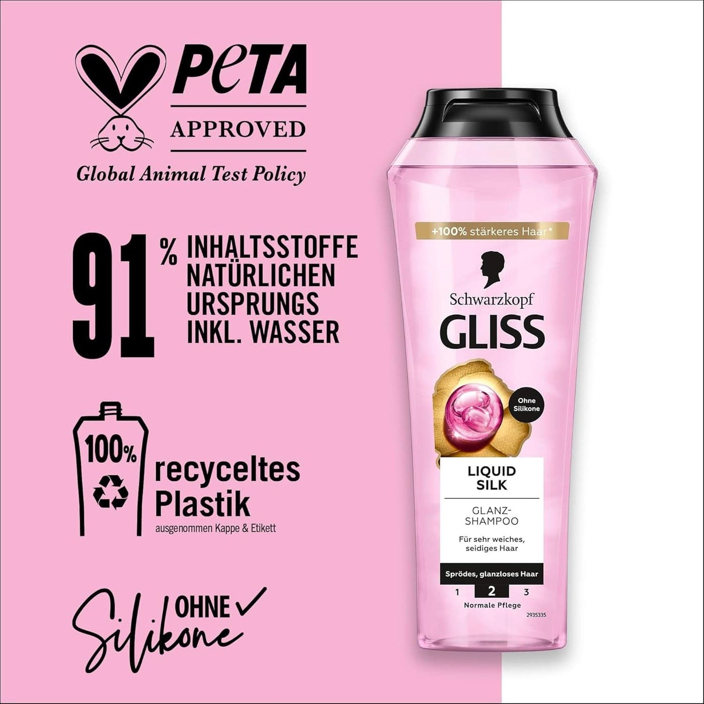 Gliss Shampoo Liquid Silk (250 ml), pro křehké a matné vlasy Sprcha a koupel Naty Shop