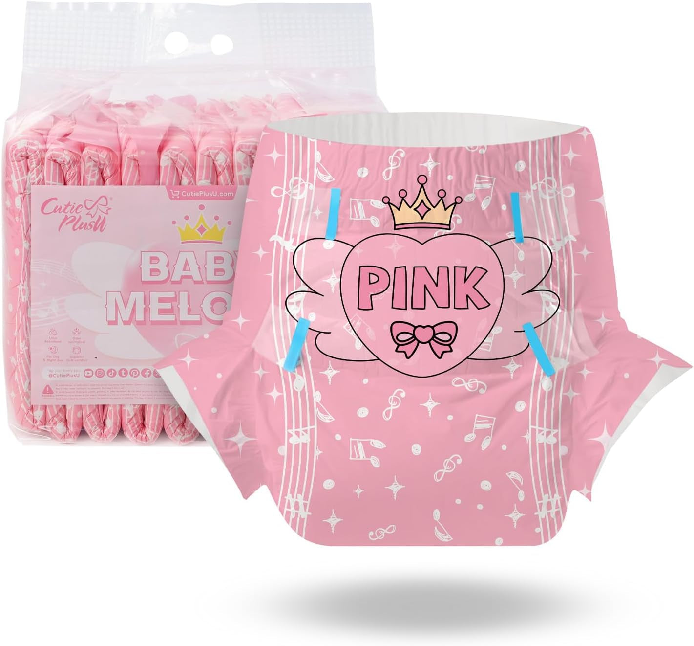 Plenky pro dospělé CutiePlusU, 10 balení, jednorázové plátěné plenky pro ženy a muže, maximální savost přes noc - I Love Summer (střední velikost 71-96 cm)