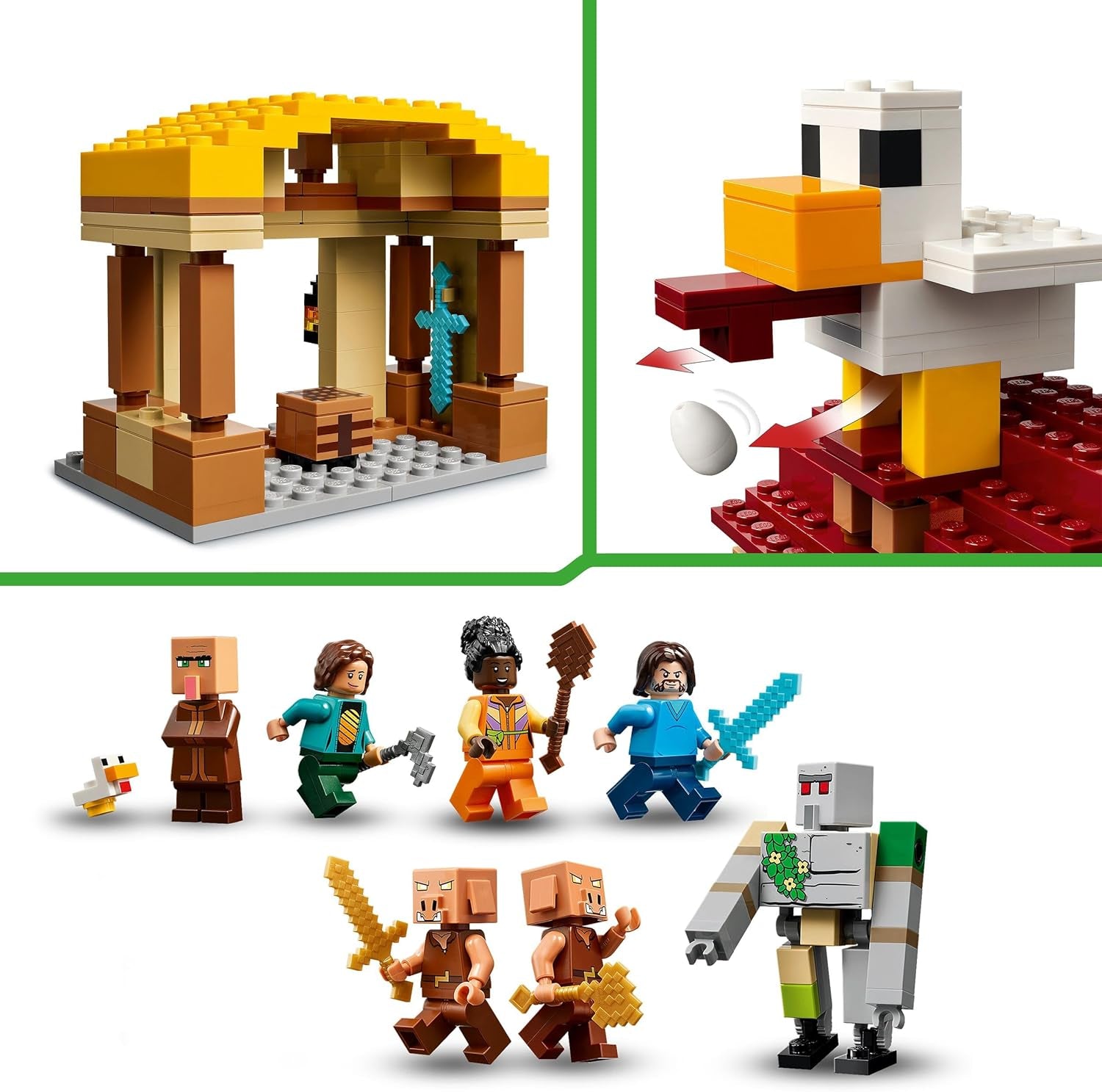 LEGO Minecraft Ghast Balloon Attack – Herní hračka pro děti – Videoherní stavebnice s domečkem, kuřetem a Golemem – Filmové zboží pro chlapce 10+ – 21273 stavebnic Beuche den LEGO-Store