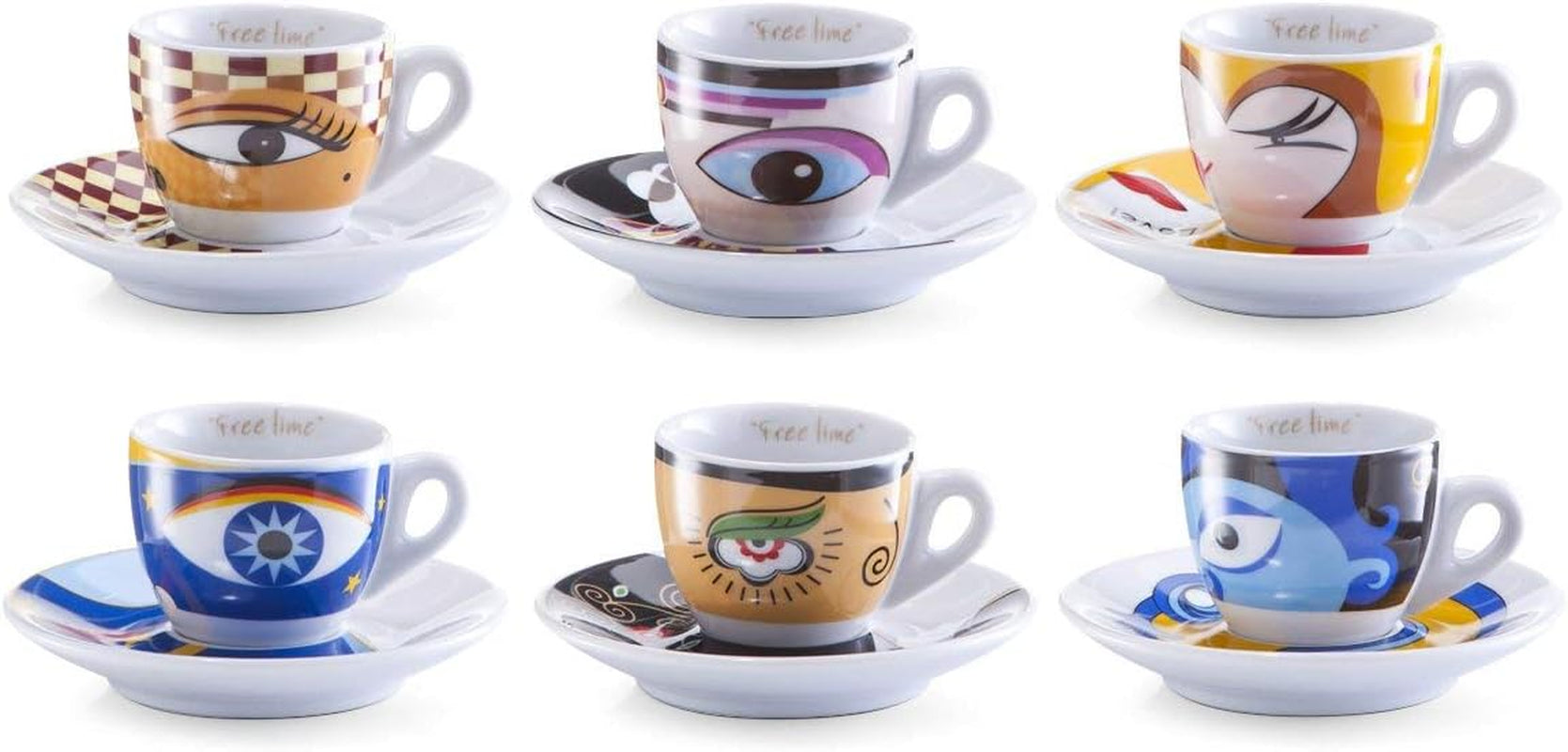 Sada šálků na espresso Zeller 26510, 12dílná, kouzelné oči, bílá
