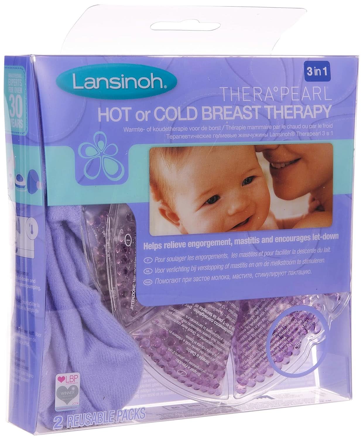 Lansinoh Therapearl 3v1 Terapie prsů pro kojící maminky, Terapie horkem a chladem, Pomáhá zmírnit překrvení, mastitidu a ucpané vývody, Potraviny a doplňky pro kojení opakovaně Bebe Naty Shop