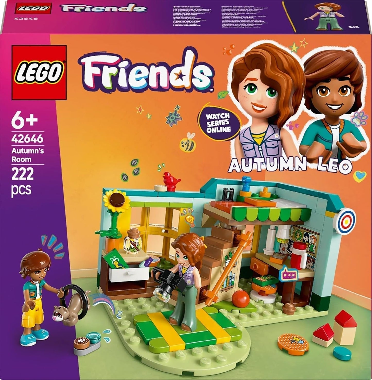 LEGO Friends Podzimní pokojík Stavebnice a herní sada pro kreativní hraní rolí, sada pro dívky od 6 let se 2 minifigurkami a figurkou fretky, vzdělávací hračka 42646 Stavebnice Besuche den LEGO-Store