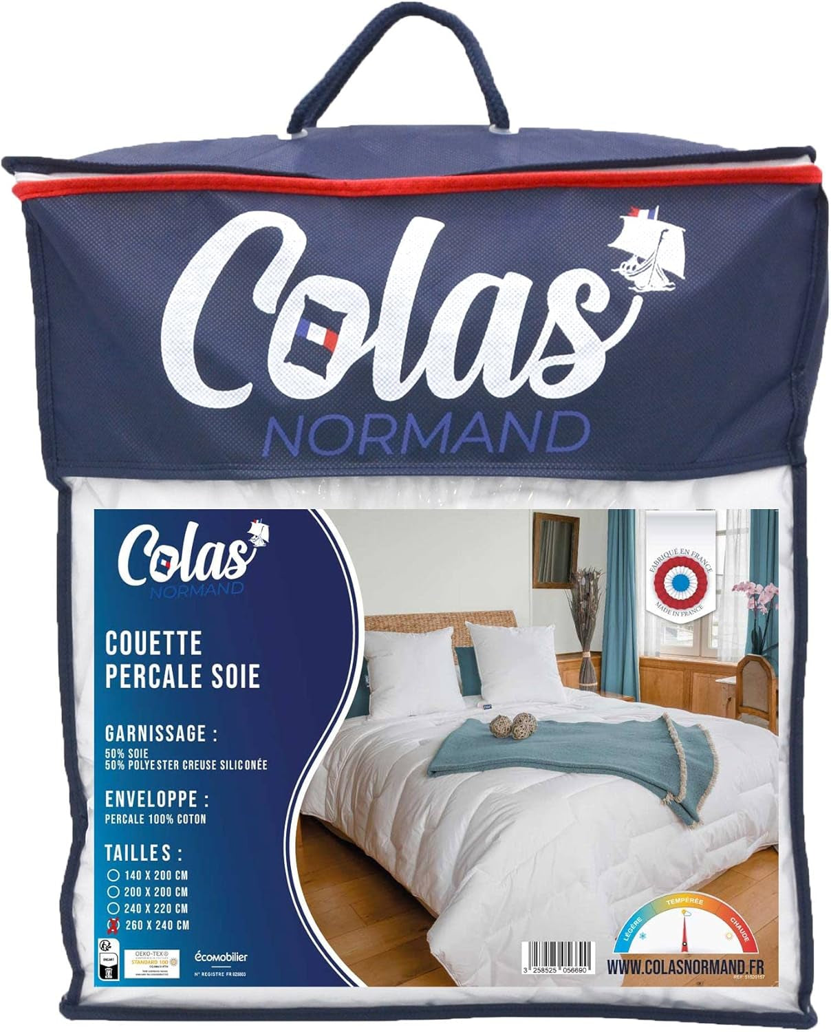 Bavlněná perkálová přikrývka 240 X 220 cm Vysoce kvalitní perkálová přikrývka ze 100% bavlny Měkká a pohodlná Odolná Jemná povrchová úprava Vyrobeno ve Francii White Naty Shop Quilts & Quilts White Queen (Standard Britannique)