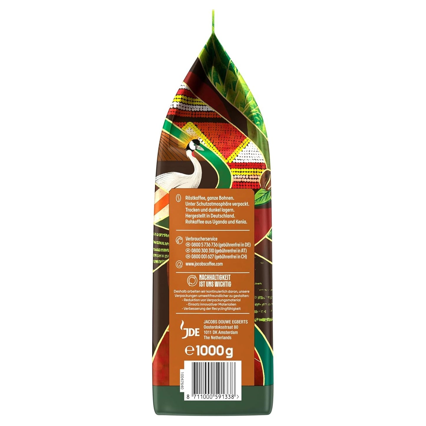 Zrnková káva Jacobs Origins Uganda a Keňa, plné espresso s kořenitým tónem, síla 8/10, celá zrnková káva, 1 kg