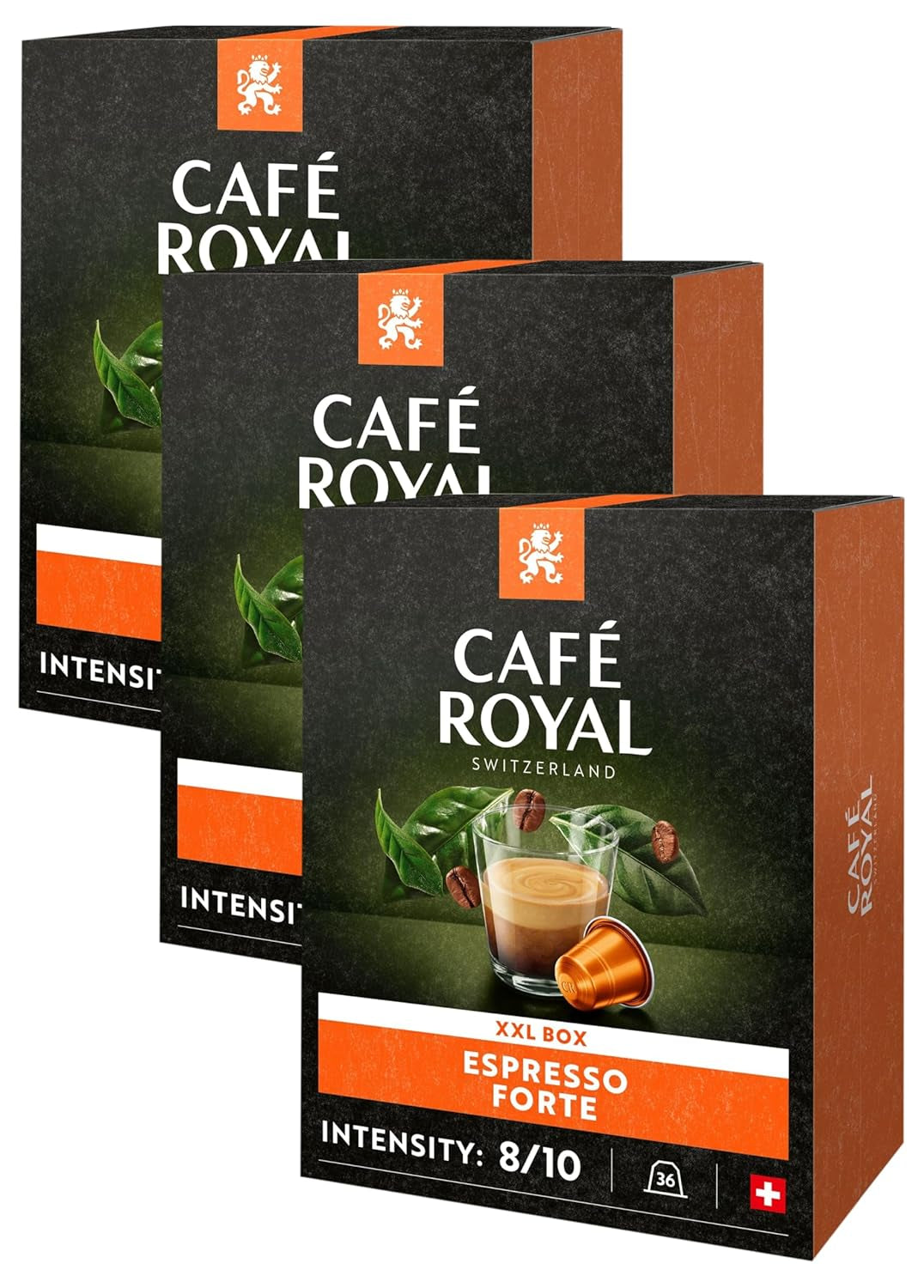 Espresso Forte 36 Kapseln für Nespresso Kaffee Maschine - 8/10 Intensität - UTZ-zertifiziert Kaffeekapseln aus Aluminum (Backung mit 3)